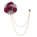 Broche de costume pour homme fleur de rose en tissu épingle avec chaîne de gland - Bordeaux