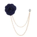 Handgemachte Stoff Kamelie Blume Brosche mit doppelten Goldketten und Kristallnadel. - Marineblau