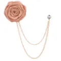 Handgemachte Stoff Rose Blume Brosche mit doppelten Ketten und Kristall Nadel fuer Anzug Anstecker - Champagner