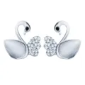Silver-toned swan collar pins featuring white cat-eye stone bodies and sparkling crystals. - Style B / Silver