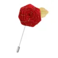 Handmade red ribbon rose brooch with gold leaf, stylish lapel pin for men and women clothing. - Red