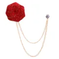 Rote Schleife Rosen Blume Brosche mit doppelter Goldkette Strass Reversnadel Anzug. - Rot