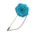 Broche fleur de rose en tissu bleu pour costume homme mariage fête accessoire chic - Bleu Paon