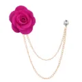 Koreanische Stoff Rosen Brosche mit doppelter Metallkette und Kristall Nadel für Damen Hochzeit. - Fuchsia