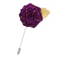 Handmade purple ribbon rose brooch with gold leaf metal pin for women apparel and accessories - Purple