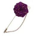 Eleganter violetter Bänder-Rosen-Broschenstift mit langer Nadel und Goldkette für Uniformen. - Lila