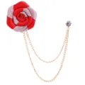 Broche rose en tissu pour homme avec pampille à double chaîne, élégante épingle de costume. - Rouge