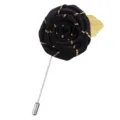 Broche rose noire costume homme avec feuille dorée et longue épingle pour fête de mariage - Noir