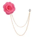 Rosa Kamelie Stoff Rose Brosche mit doppelter Quastenkette und Kristallnadel Zubehör - Wassermelonenrot