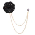Schwarze Stoff Rose Reversnadel mit Doppelkette Strass Anzug Brosche Accessoire - Schwarz