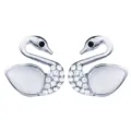 Silver swan brooch variant, opal stone body with crystal pavé neck, elegant fashion collar pin. - Style D / Silver