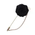 Broche rose en tissu noir avec long épingle et chaîne en métal pour costume homme - Noir