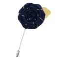 Broche épinglette rose en tissu bleu marine avec feuille d'or pour costume homme accessoire - Bleu marine