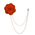 Oranger Stoff Kamelie Blume Brosche mit doppelter Metallkette und Strass für Damen Hochzeit Kleidung - Orange