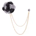 Broche fleur rose en tissu pour costume homme avec double chaîne et strass pour mariage. - Noir