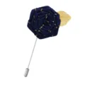 Handmade Navy Blue Fabric Rose Lapel Pin Gold Leaf Boutonniere Suit Brooch Jewelry Accessory - Navy Blue