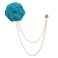 Koreanische blaue Band Rosen Brosche Reversnadel mit doppelter Kette Quaste und Strassstein. - Pfauenblau
