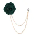 Grüne Stoff Kamelie Brosche mit doppelter Kette und Strassnadel für Damen Mode Accessoire. - Dunkelgrün