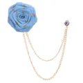 Koreanischer hellblauer Stoff Rosen Blumen Reversnadel mit doppelter Metallkette Anstecknadel - Hellblau