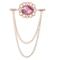 Goldene Kragennadel rosa Kristall Brosche Vintage Hemd Zubehör Doppelkette Schmuck - Goldbasis Rosa Strass