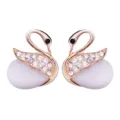 Gold cat-eye stone swan brooch pin, elegant crystal embellished animal lapel collar accessory. - Style F / Gold