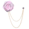 Broche fleur en tissu pour homme avec chaînes à pampilles dorées et épingle en cristal. - Rose