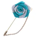 Handgemachte Stoff Blumen Brosche mit langer Nadel und Kette für Damenmantel. - Pfauenblau