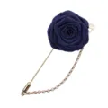 Hommes tissu bleu rose boutonniere broche longue aiguille doree chaine costume accessoire - Style Rose 3D / Bleu Marine