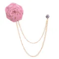 Koreanische rosa Rosen Brosche Pin mit Doppelkette Gold Metall Kristall Revers Zubehör - Rosa