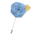 Handmade Blue Ribbon Rose Brooch with Gold Leaf Pin Lapel Accessory for Men Women - Light Blue