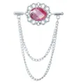 Silberfarbene Kragennadel Brosche mit rosa facettierten Stein und Doppelkette Variante. - Silberbasis Rosa Strass