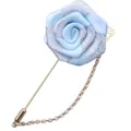 Handgemachte Stoff Blumen Brosche Hellblau Silber Lange Nadel Kette Mantel Deko Zubehör - Hellblau