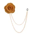 Goldene Stoff Kamelie Brosche mit doppelten Quastenketten, eleganter Anstecknadel Schmuck. - Kurkuma
