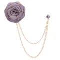 Koreanische Stoff Rosen Blumen Brosche mit doppelter Kette und Strass Anstecknadel für Anzug. - Silbergrau