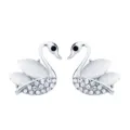 Elegant swan brooch featuring white cat eye stone and sparkling crystals for stylish women. - Style G / Silver