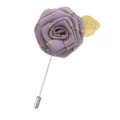 Handmade purple ribbon rose brooch with gold leaf, elegant lapel pin for men and women - Silver Gray