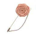 Élégante broche fleur de rose en tissu rose avec chaîne dorée et feuille pour costume homme - Style Rose 3D / Champagne
