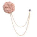 Koreanische rosa Band Rosenblume Brosche Reversnadel mit Doppelkette und Strass für Anzug - Beige