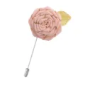 Handmade fabric ribbon rose brooch featuring gold leaf pin for fashion clothing and suits. - Creamy Yellow