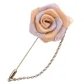 Handgemachte Stoffrosen Brosche mit langer Anstecknadel und Kette für Damen Mantel Dekor - Champagner