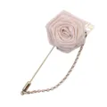 Élégante broche fleur de rose en tissu beige uni avec chaîne longue aiguille pour costume homme - Blanc Cassé
