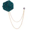 Koranischer Stil Stoff Rosenblumenbrosche mit doppelter Goldkette und Kristallnadel fuer Anzug. - Dunkelgrün