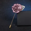 Fabric flower brooch with leaf detail, elegant camellia design for women fashion accessory. - Lotus Pink