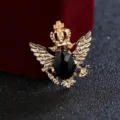 Ρετρό vintage καρφίτσα με βασιλική κορώνα και διπλό αετό μαύρο στρας unisex μόδα. - Χωρίς Αλυσίδα / Μαύρο