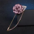 Exquisite fabric flower brooch with tassel chain elegant camellia pin jewelry for women - Lotus Pink