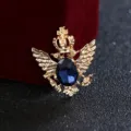 Vintage χρυσή καρφίτσα αετός κορόνα στρας με σκούρο μπλε συνθετικό λαμπερό κρύσταλλο. - Χωρίς Αλυσίδα / Σκούρο Μπλε