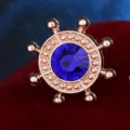 Gold-tone ship wheel lapel pin with sparkling blue rhinestone crystal for men women shirts - Sapphire Blue