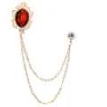 Vintage Roter Edelstein Quaste Kette Brosche Herren Anzug Revers Anstecknadel Abzeichen - Gold Basis Rot Edelstein