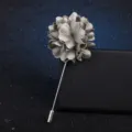Handmade fabric flower lapel pin with long pin, elegant grey brooch for men and women suits. - Green