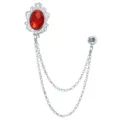 Herren Vintage roter Edelstein Brosche Doppelkette Anzug Reversnadel Schmuck neu - Silber Basis Rot Edelstein